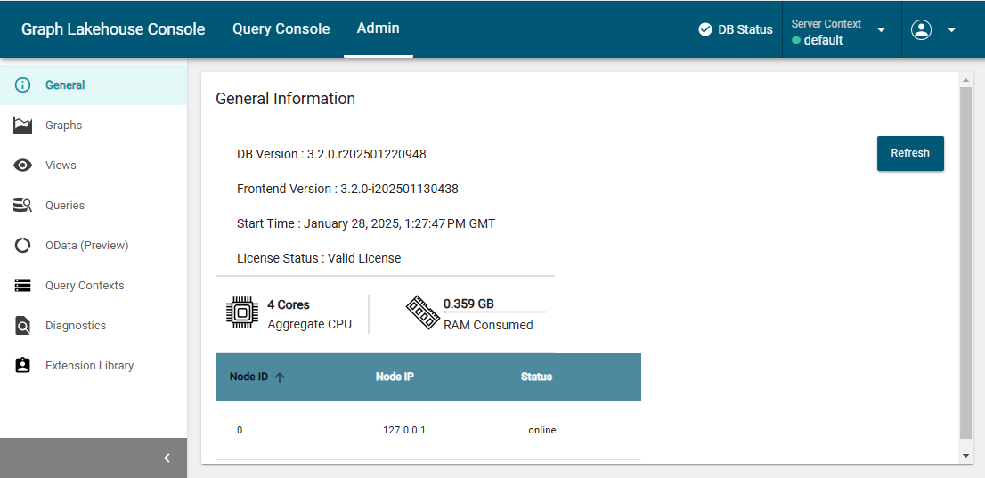 Admin - General menu option