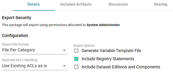 Export Configuration Settings Reference