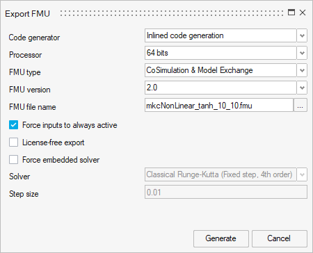 Export FMU Dialog Box