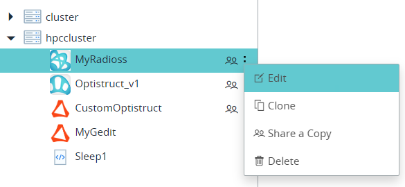 Applications List - Options