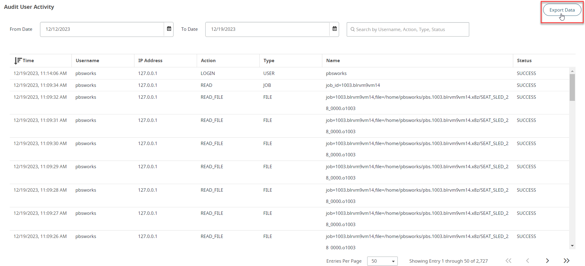 Audit User Activity - Export Data