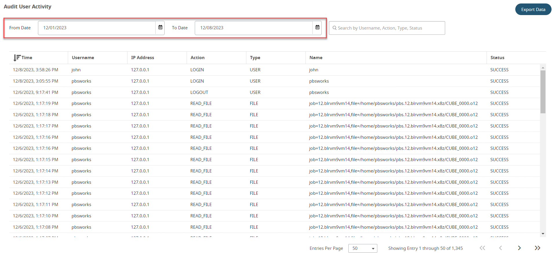 Audit Log for a Specified Period