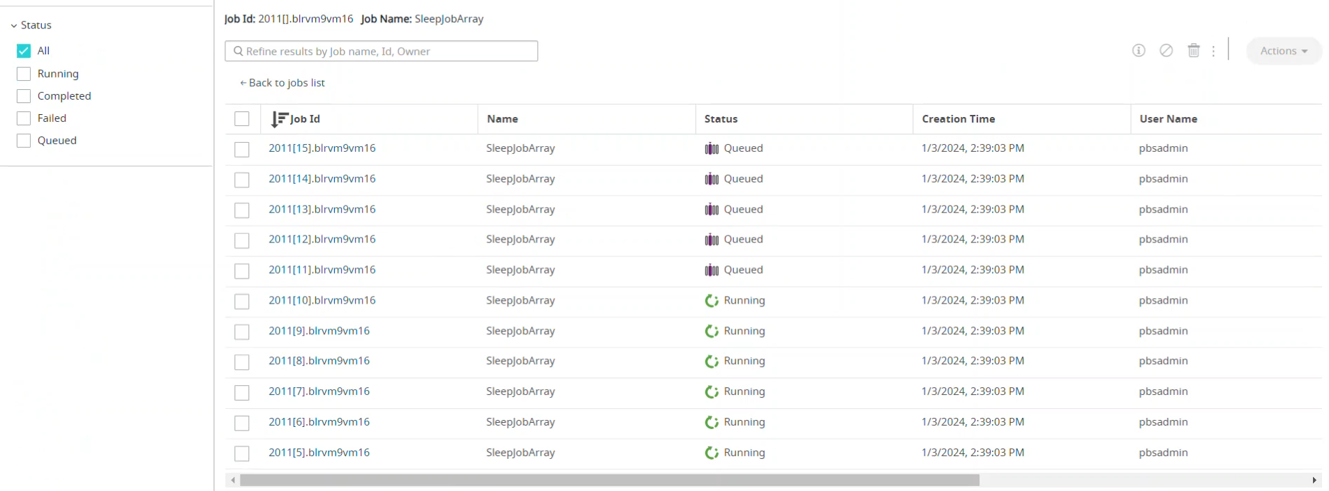 Job Array Summary
