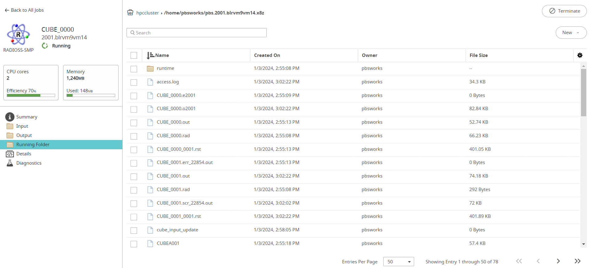 Job Running Folder Tab