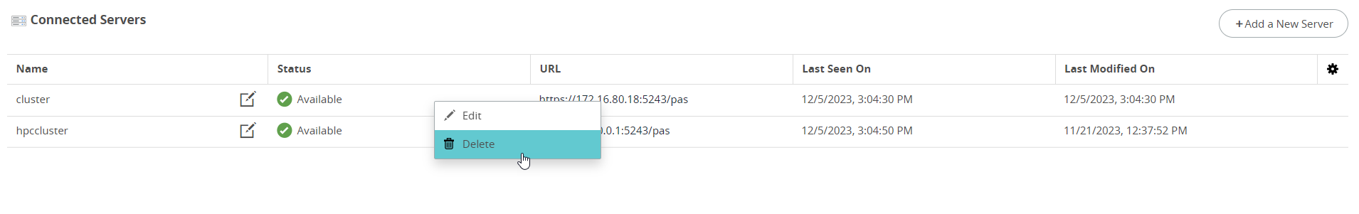 Server Cluster Delete