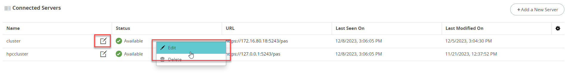 Cluster Edit Option