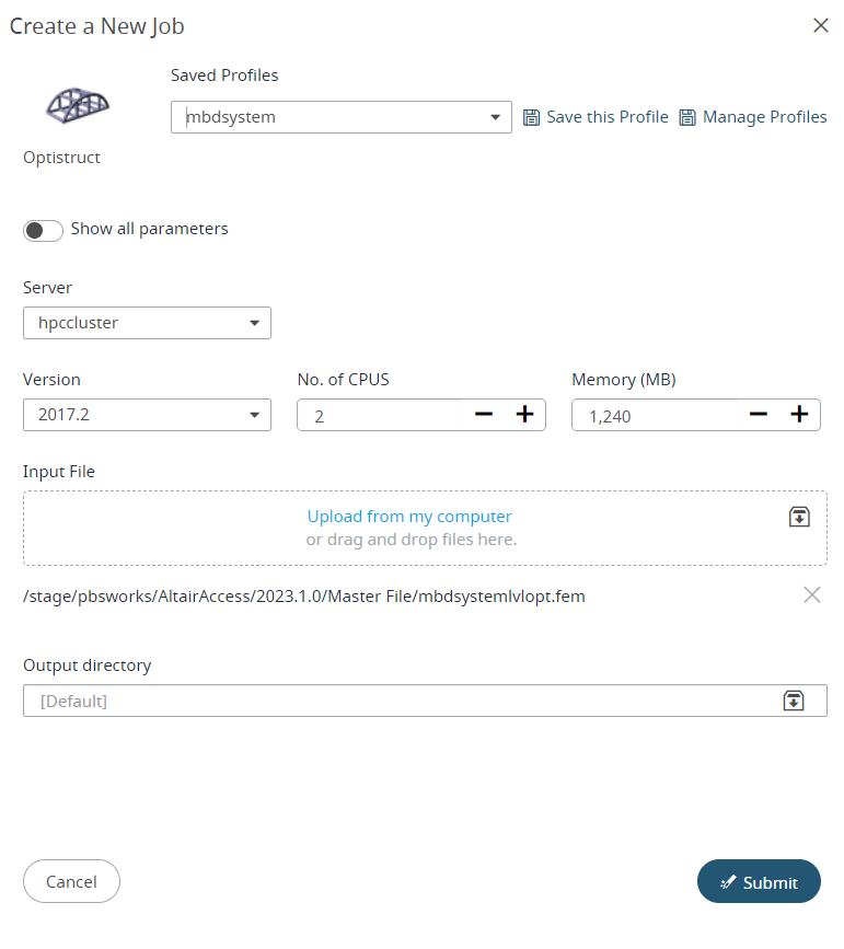Saved Profile Job Submission Form