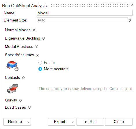 Run Optistruct Icon Run Analysis and Export a FEM File