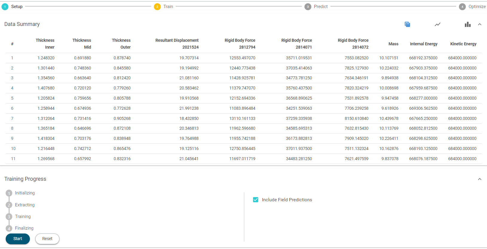 Data Summary in Table View